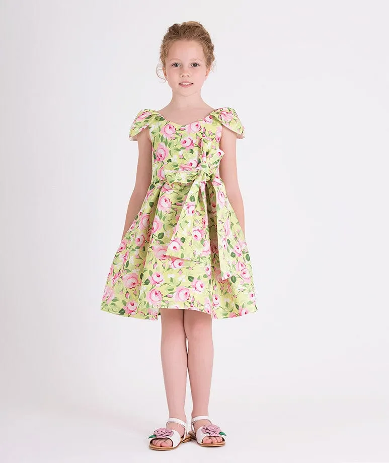 Mama Luma Girls Blumenprint-Kleid mit Gürtel in Gelb