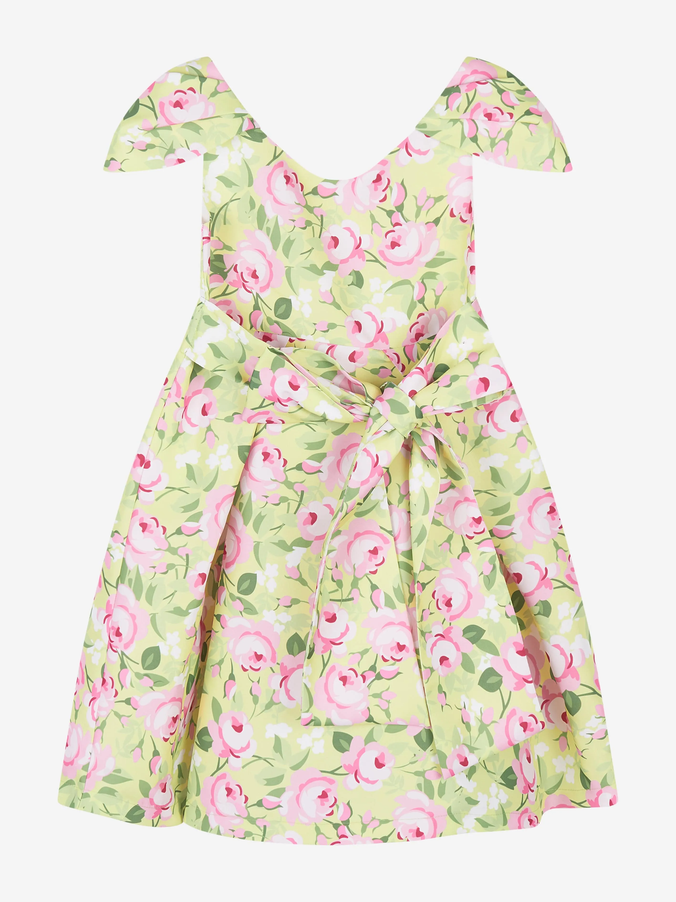 Mama Luma Girls Blumenprint-Kleid mit Gürtel in Gelb