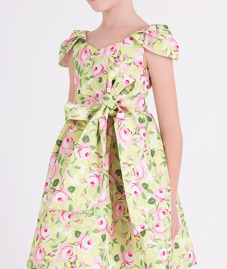 Mama Luma Girls Blumenprint-Kleid mit Gürtel in Gelb