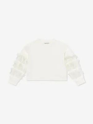 Mama Luma Girls Organza Ärmel-Sweatshirt mit Details in Weiß