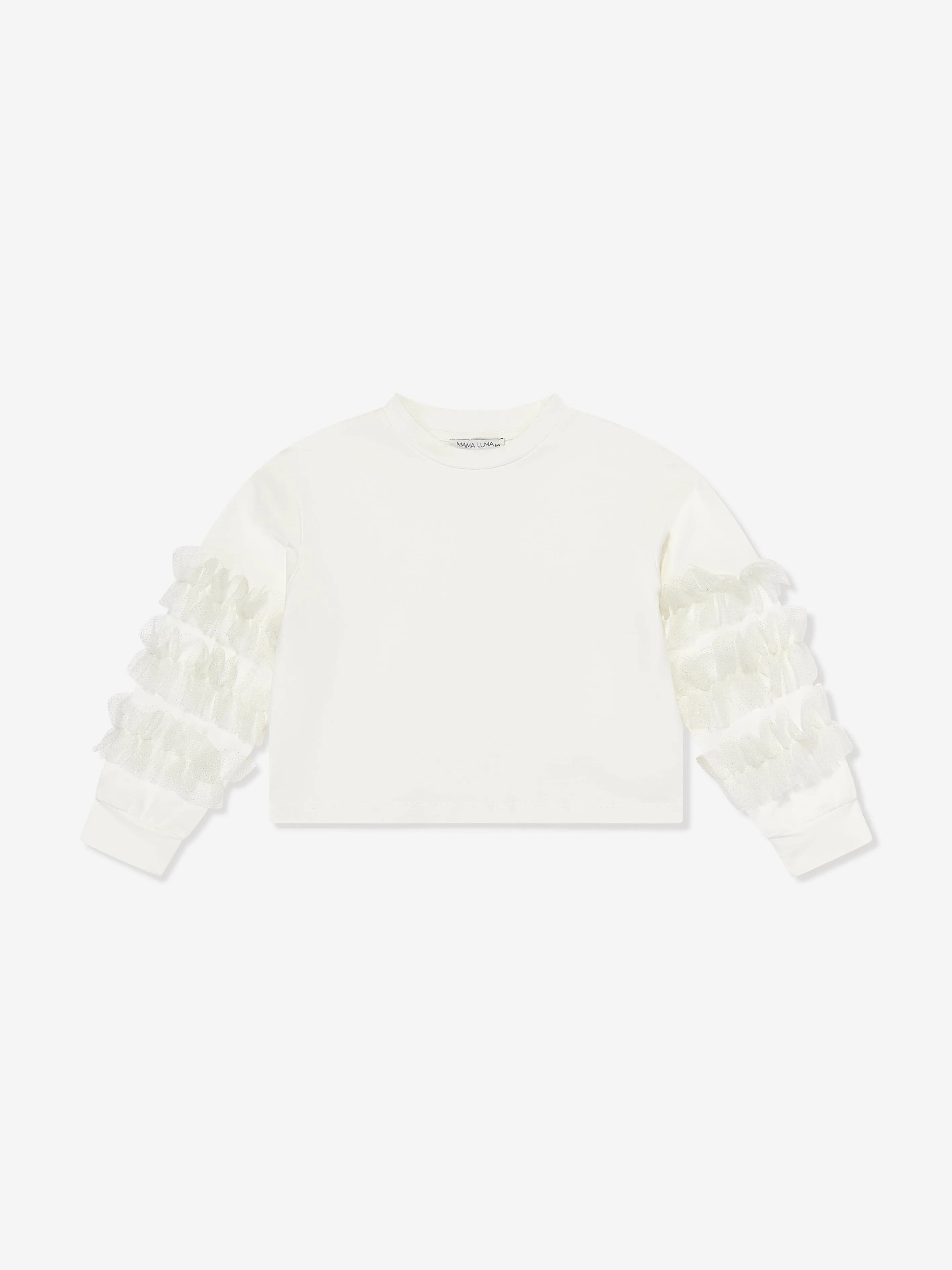 Mama Luma Girls Organza Ärmel-Sweatshirt mit Details in Weiß