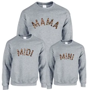 Mama, Midi & Mini Leopard Matching Heather Grey Sweatshirts breastfeeding tops cheap
