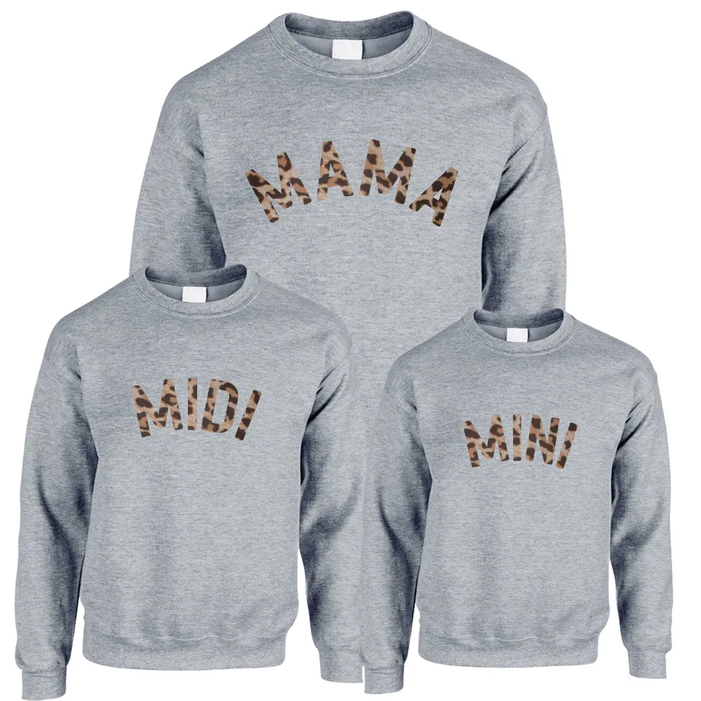 Mama, Midi & Mini Leopard Matching Heather Grey Sweatshirts breastfeeding tops cheap