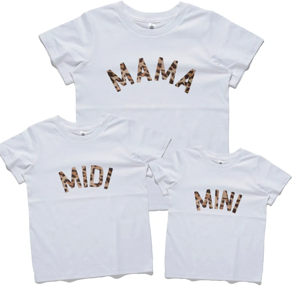 Mama, Midi & Mini Leopard Matching White T-Shirts