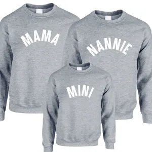 Mama, Nannie & Mini Basic Mum & Kid Matching Heather Grey Sweatshirts (MRK X) discount mum dresses