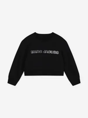 MARC JACOBS Girls Diamante Logo Cropped Sweatshirt in Schwarz