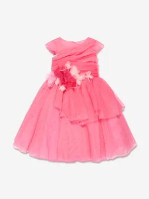 Marchesa Mädchen Gerafftes Mieder Blumenverziertes Tüllkleid in Rosa