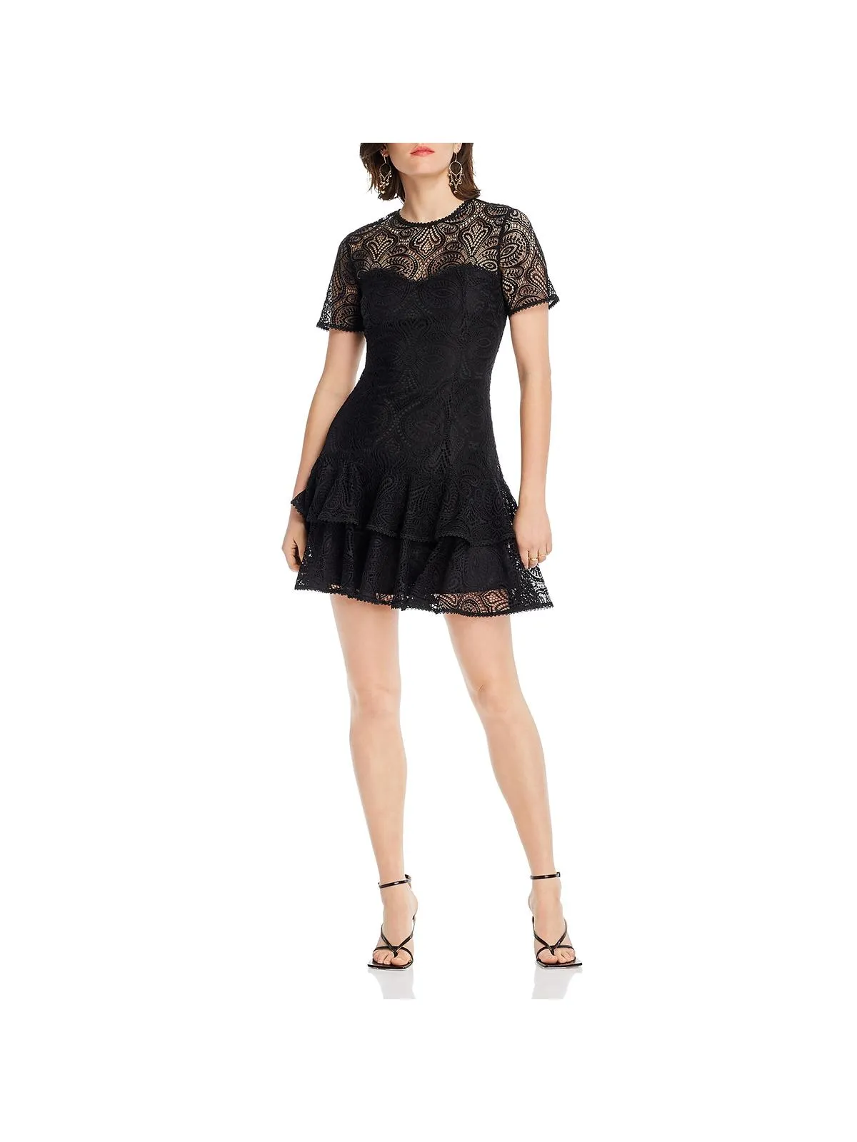 Maya Womens Lace Ruffle Hem Fit & Flare Dress