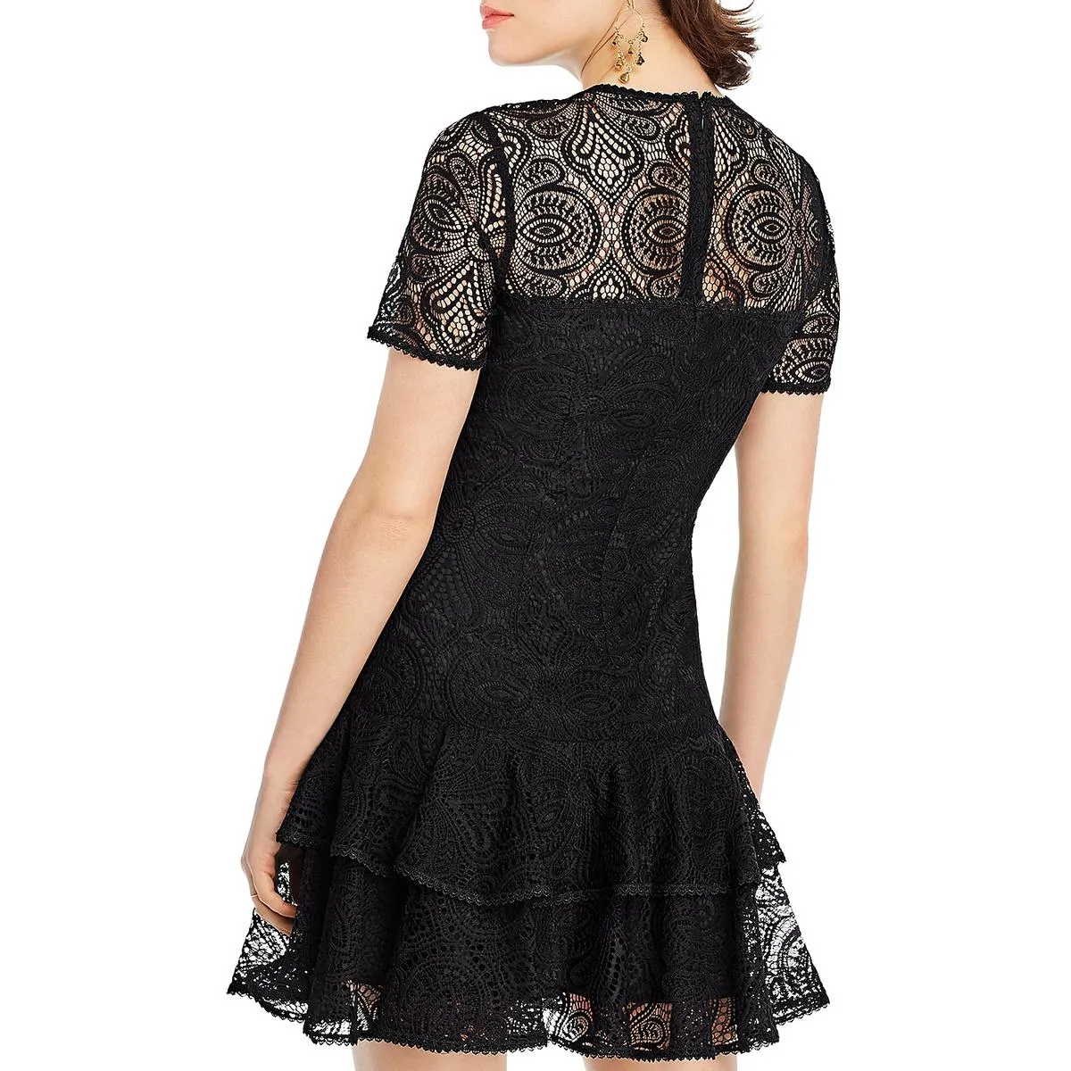 Maya Womens Lace Ruffle Hem Fit & Flare Dress