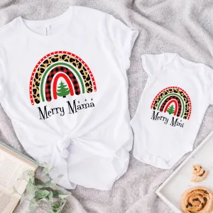 Merry Mama & Mini Christmas Rainbow Matching White T-Shirt & Bodysuit baby bump outfits discount
