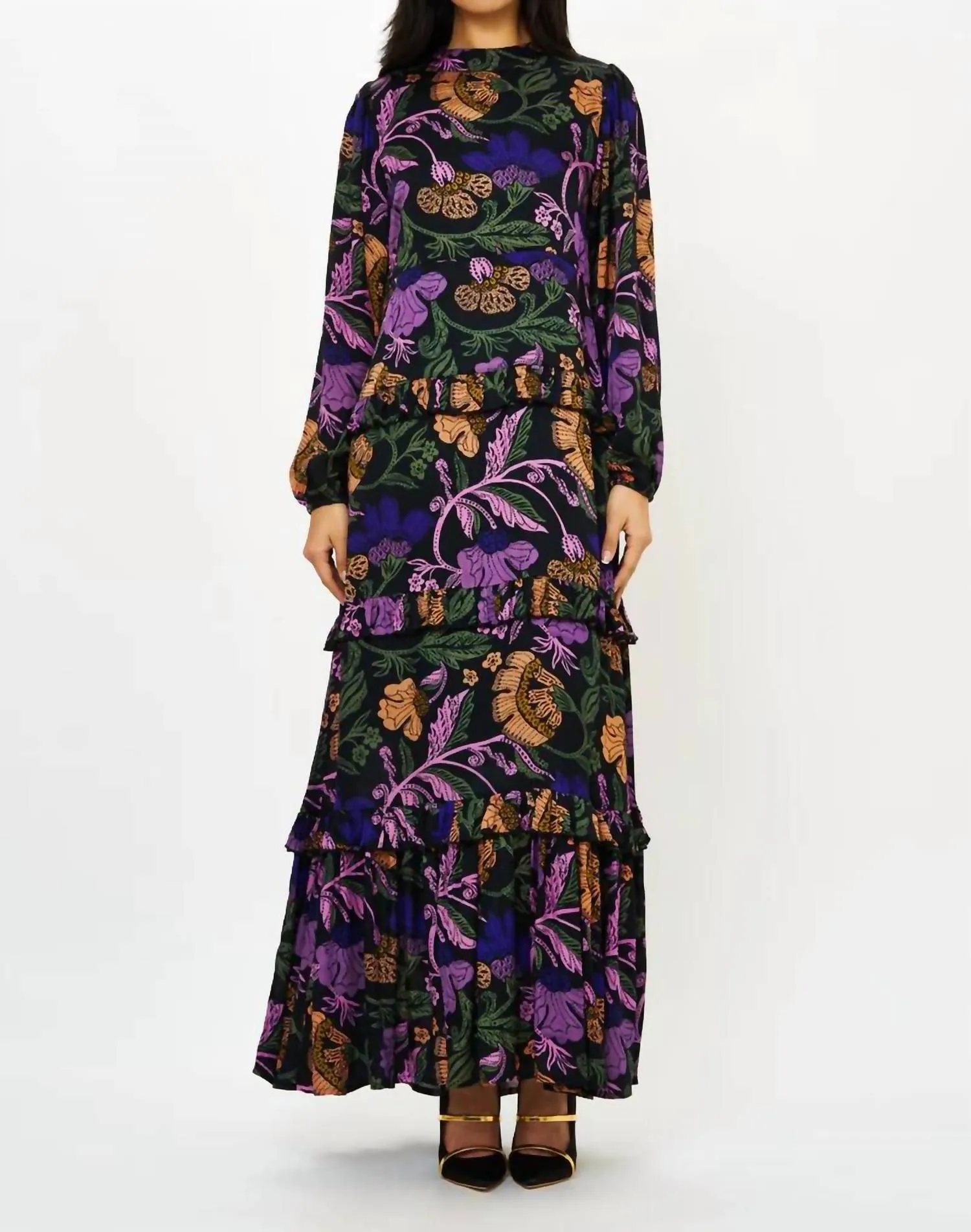 Mock Neck Maxi Dress In Turin Peri