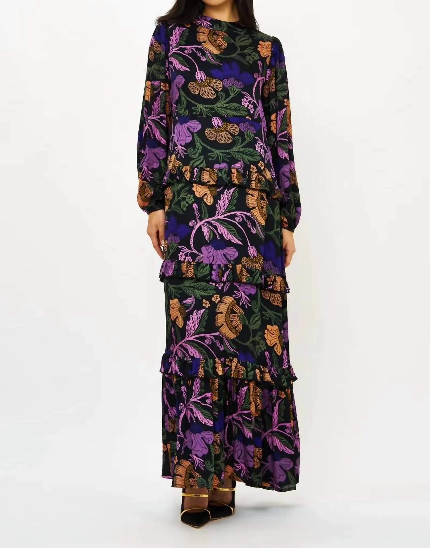 Mock Neck Maxi Dress In Turin Peri
