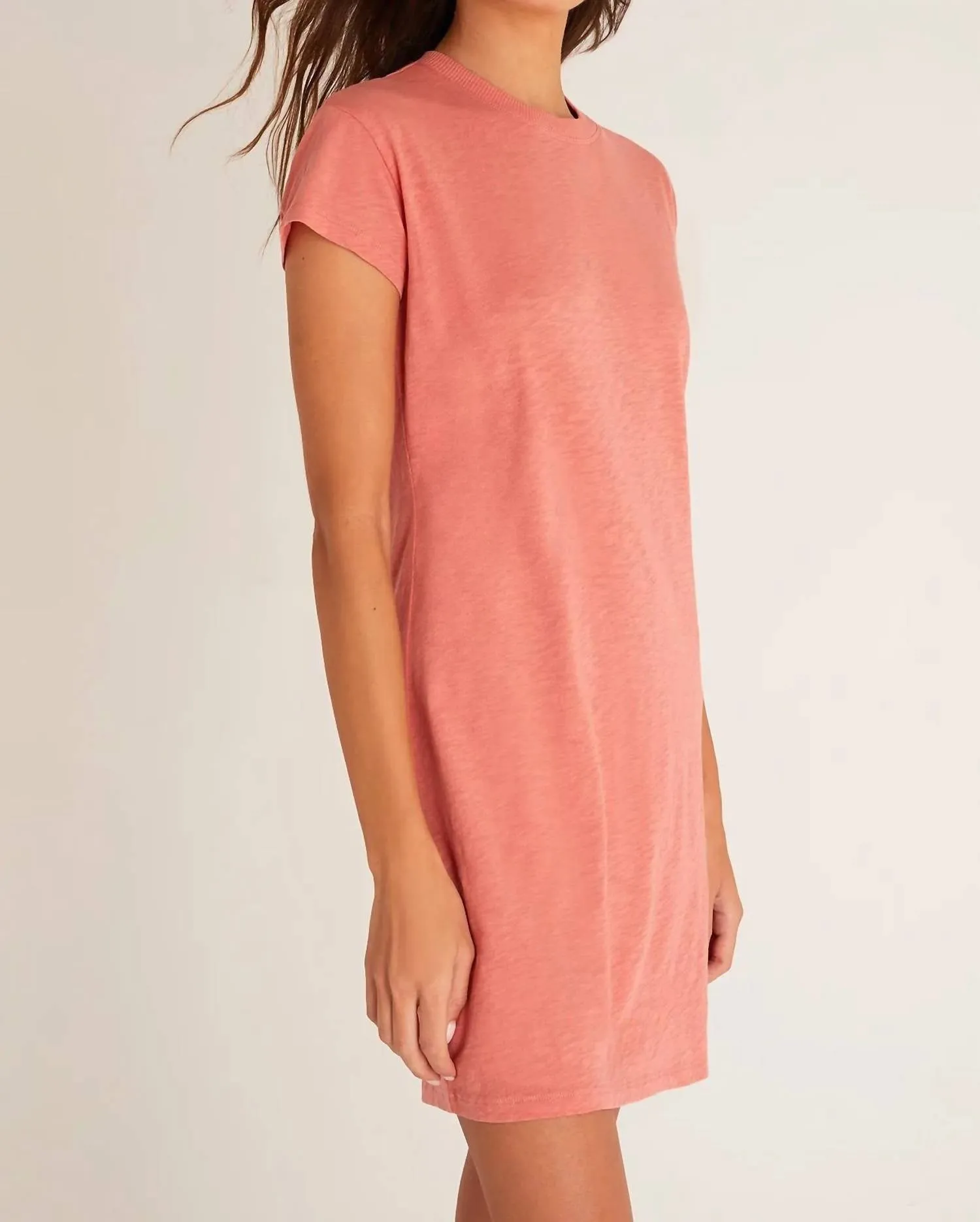 Modern Crew Slub Tee Dress In Canyon Rose