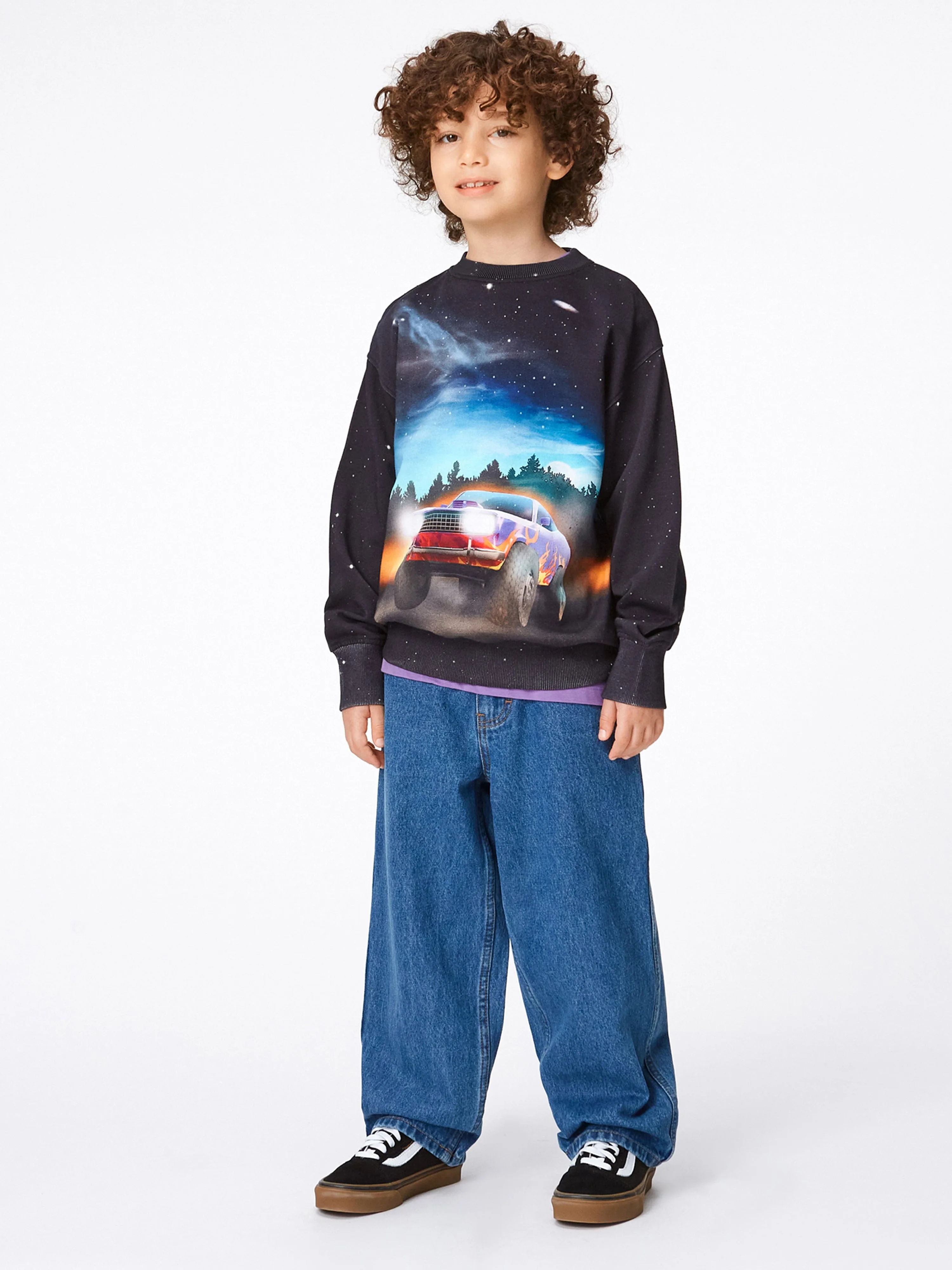 Molo Boys Flammenauto-Print Sweatshirt in Schwarz
