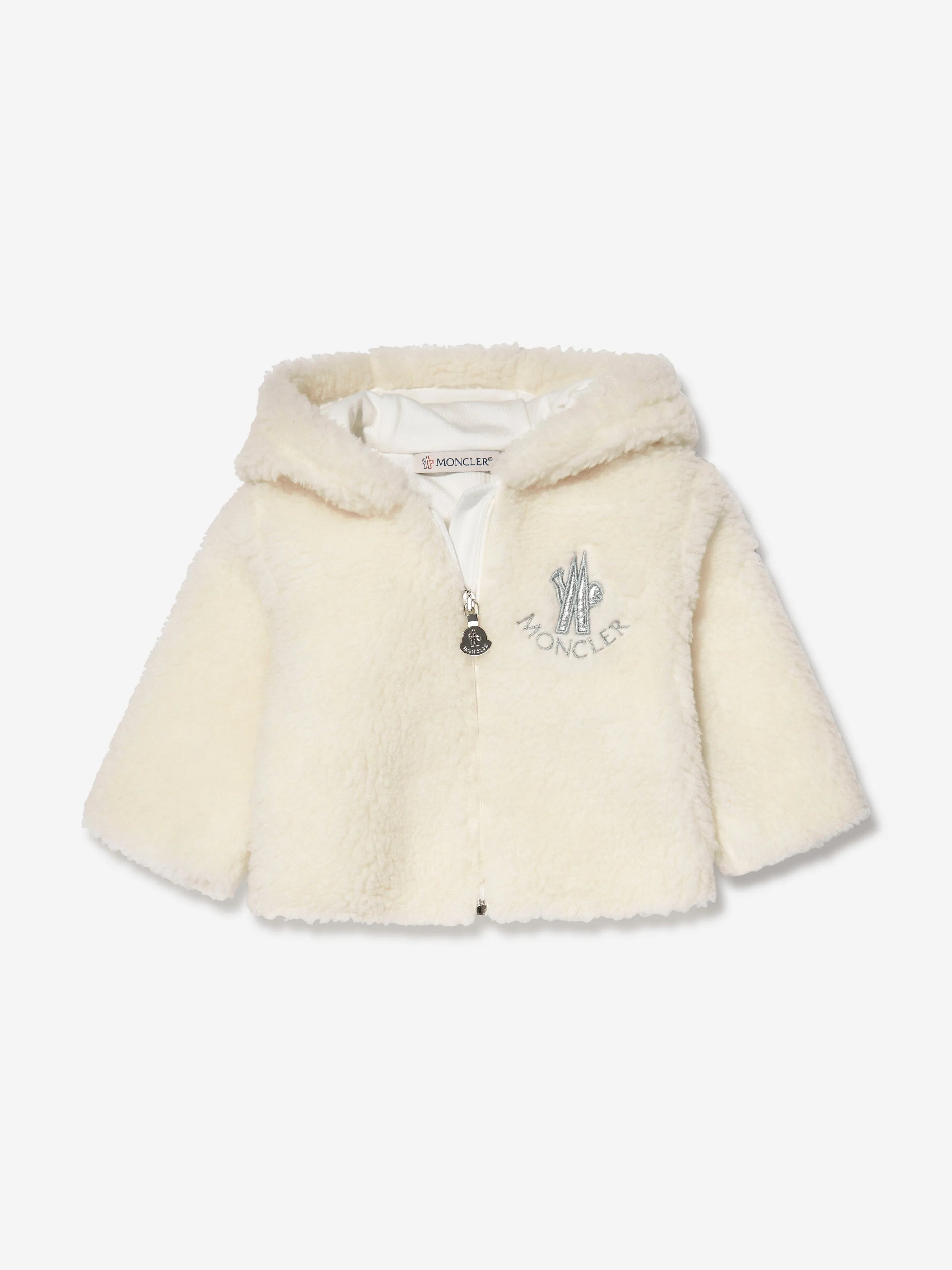 Moncler Enfant Baby Kunstfell Reißverschluss-Jacke und Hose-Set in Elfenbein
