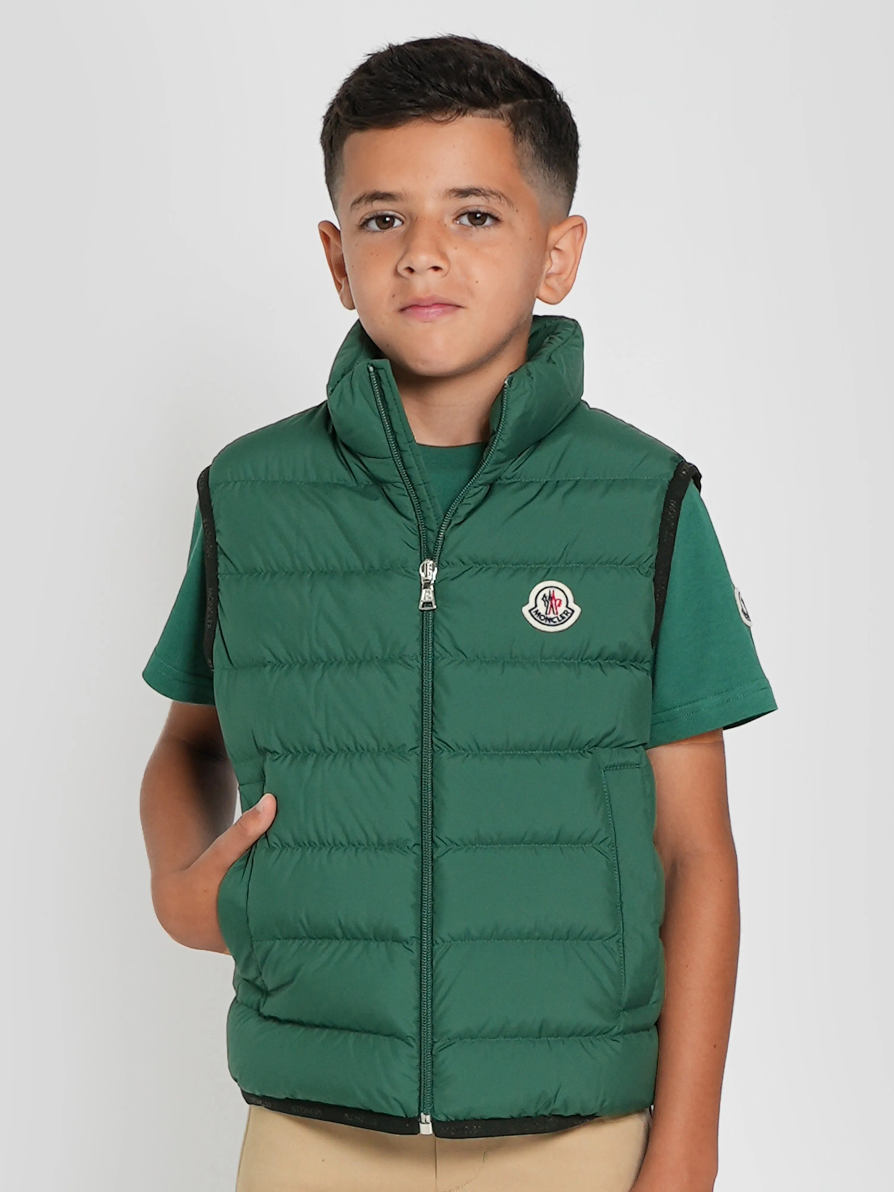 Moncler Enfant Jungen Daunengefütterte Contrin Weste in Grün