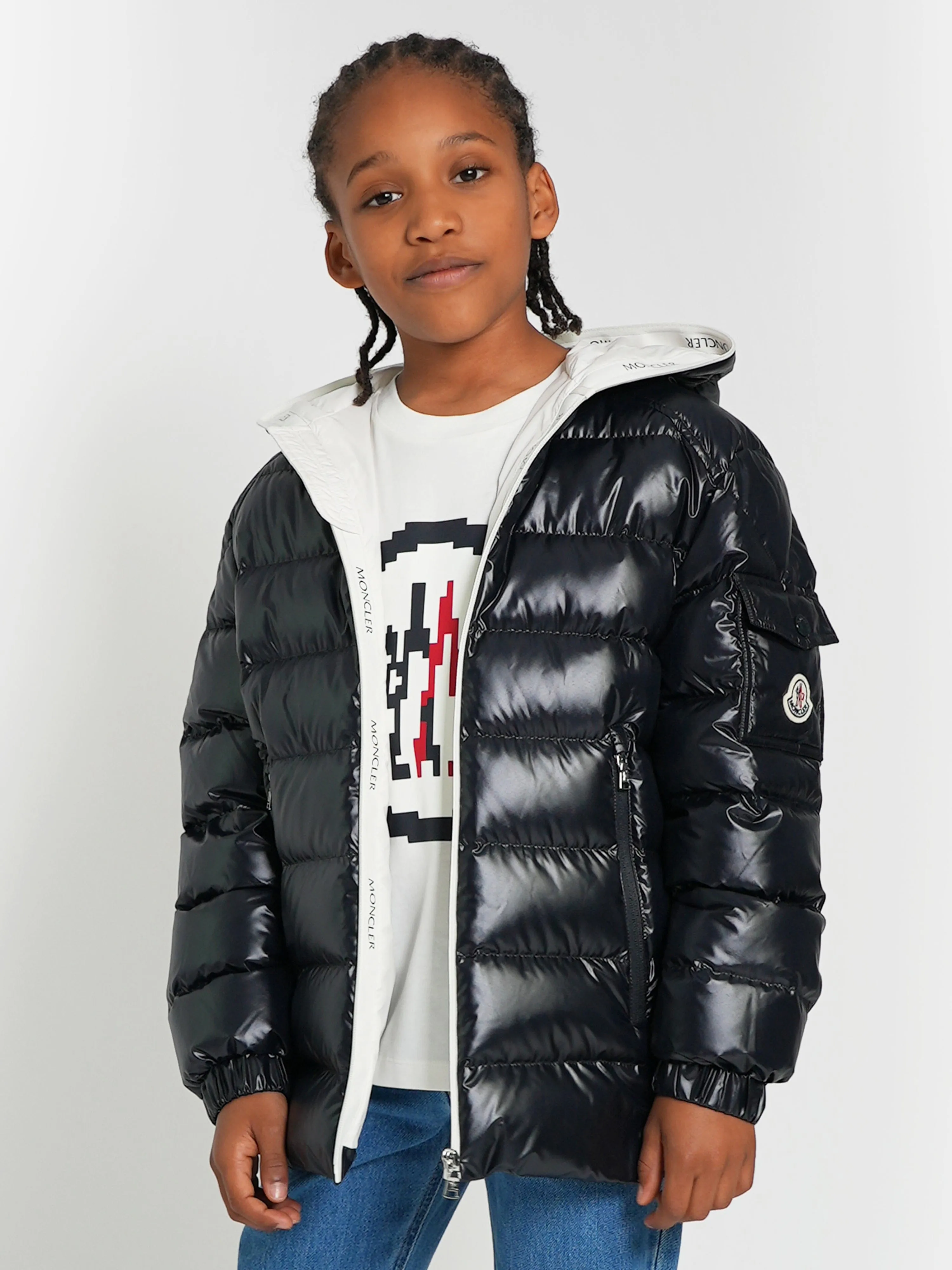 Moncler Enfant Jungen Daunengefütterte Ganzorig Jacke in Marine