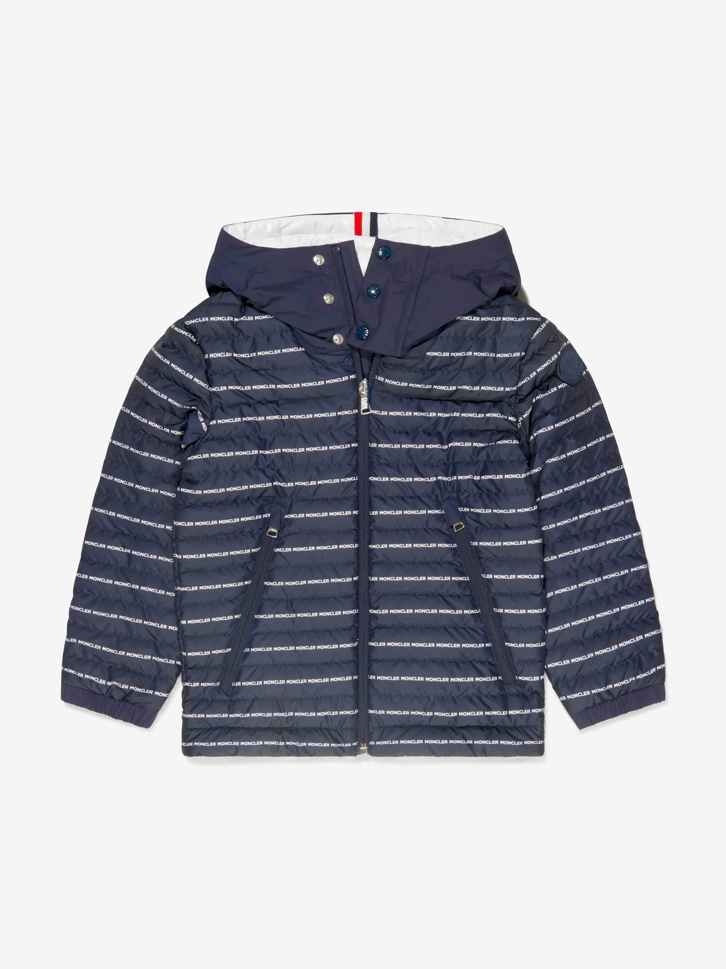 Moncler Enfant Jungen Daunengefütterte Jacke mit Logo-Print