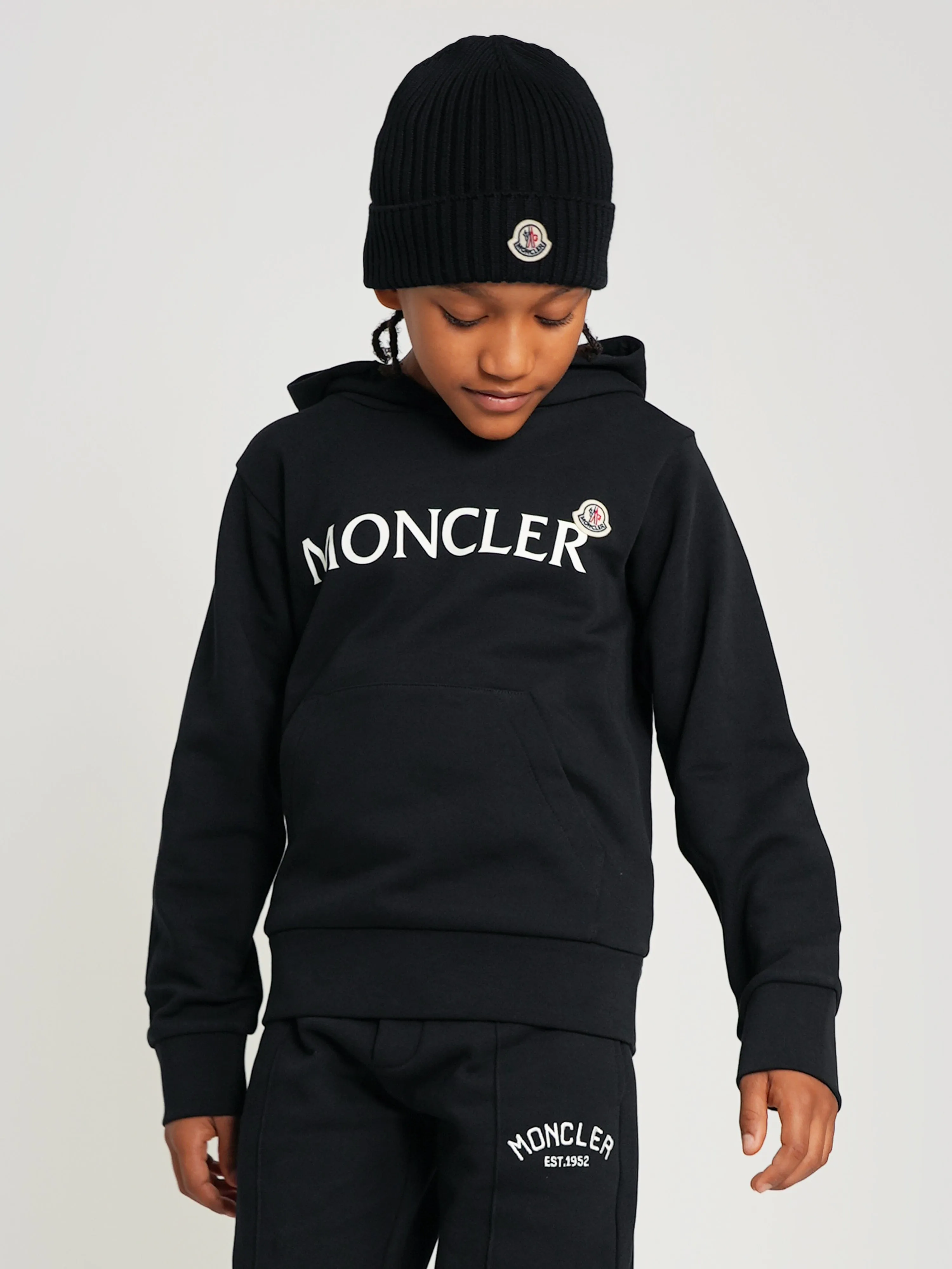 Moncler Enfant Jungen Logo Hoodie in Schwarz
