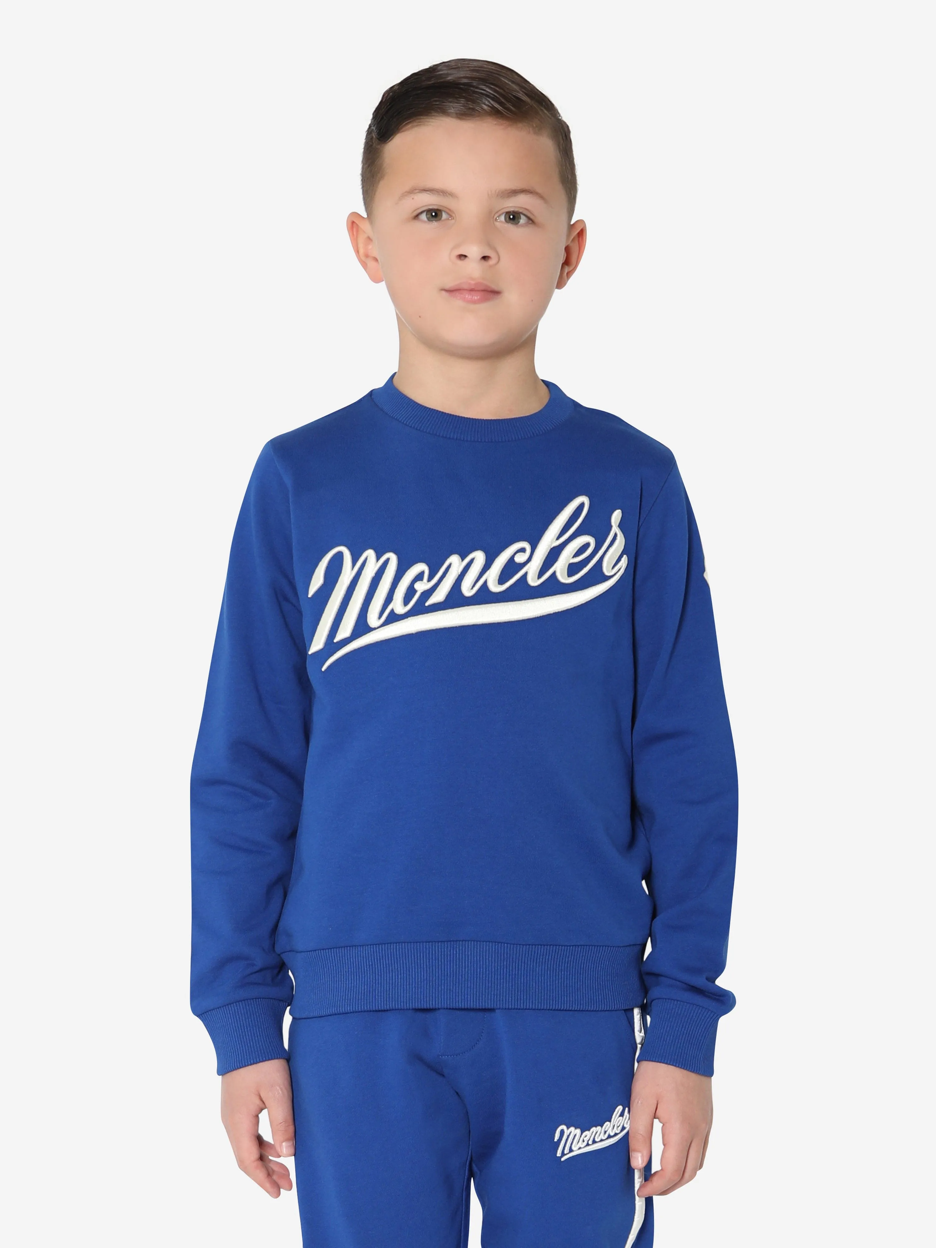 Moncler Enfant Jungen Logo Print Sweatshirt in Blau