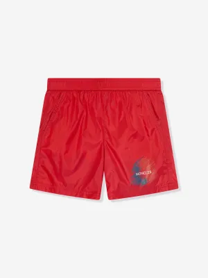 Moncler Enfant Jungen Logo Badeshorts in Rot