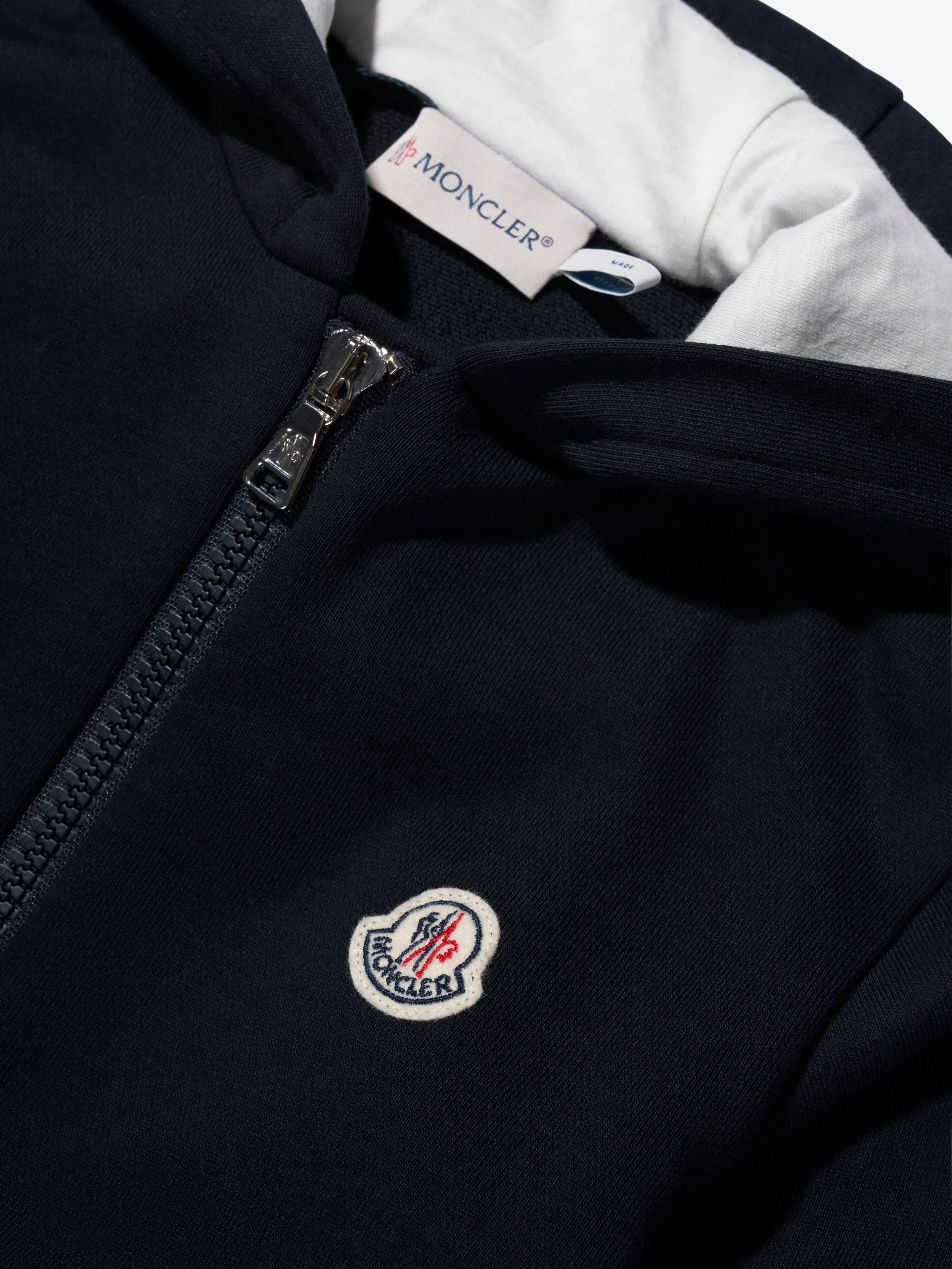 Moncler Enfant Jungen Logo Reißverschluss-Shirt in Marineblau