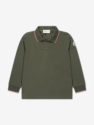 Moncler Enfant Jungen Langarm-Polohemd in Grün