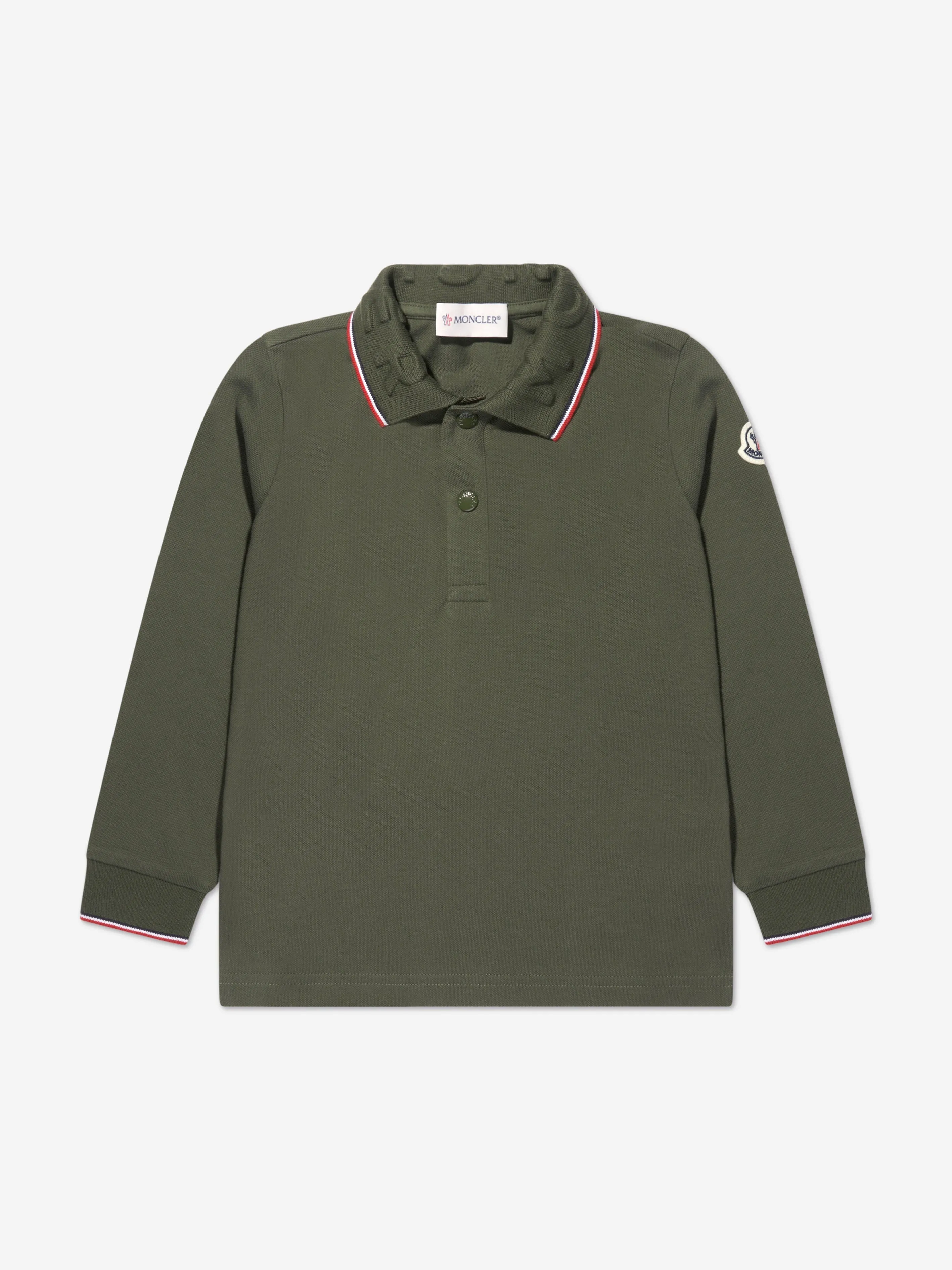 Moncler Enfant Jungen Langarm-Polohemd in Grün