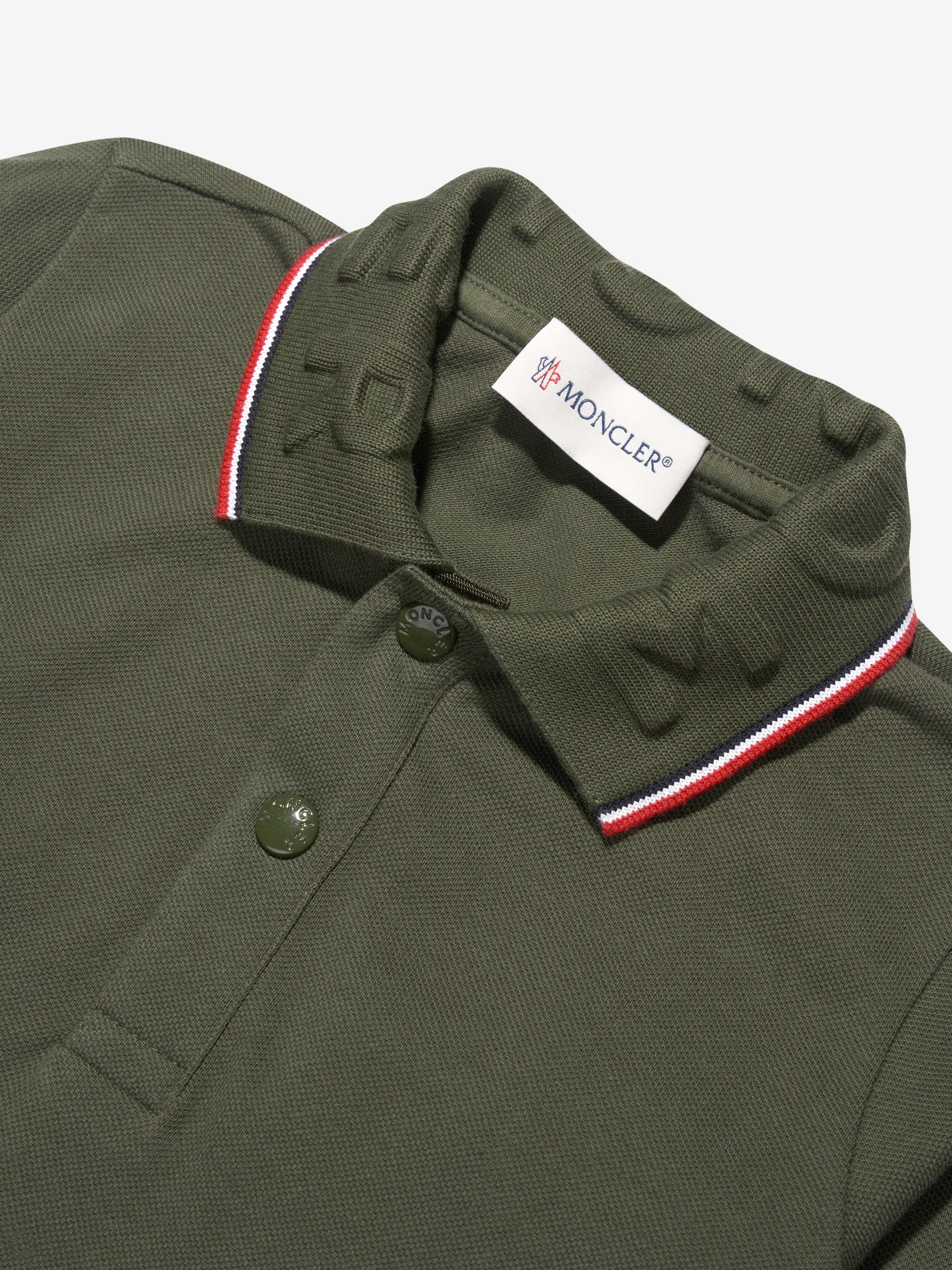Moncler Enfant Jungen Langarm-Polohemd in Grün