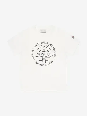 Moncler Enfant Jungen Palmbaum-Logo T-Shirt in Weiß