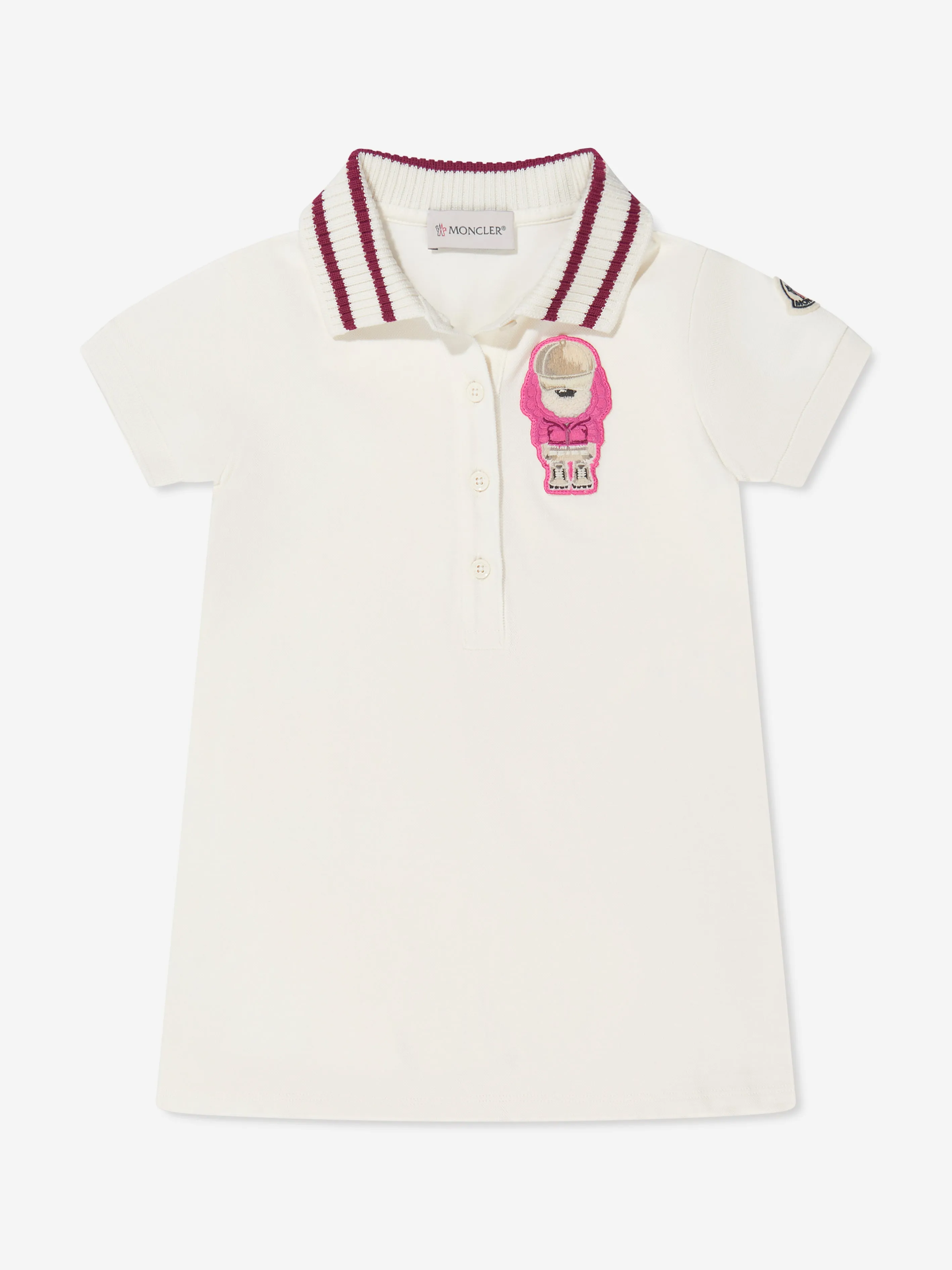 Moncler Enfant Mädchen Bären Polo Kleid in Weiß