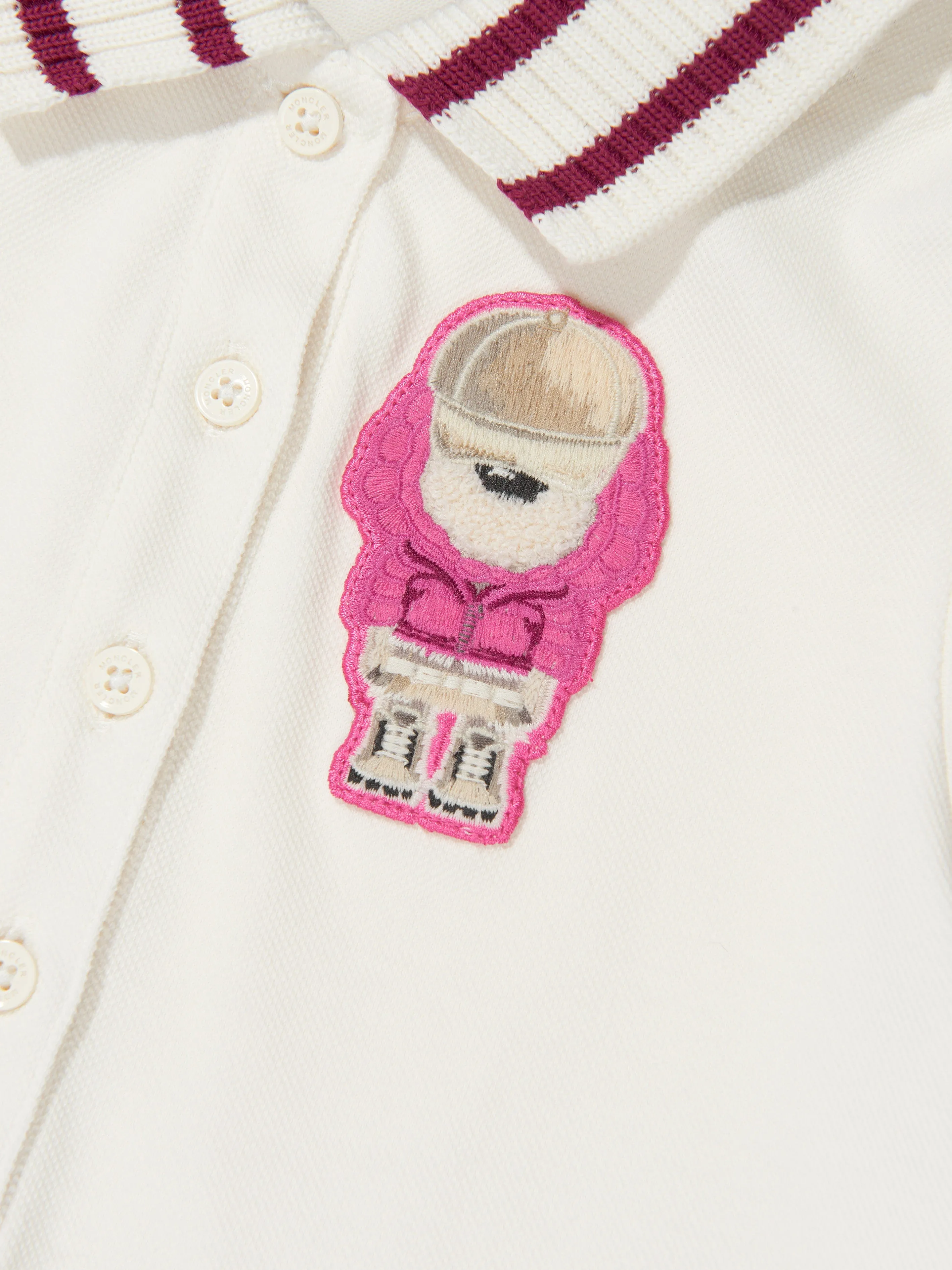 Moncler Enfant Mädchen Bären Polo Kleid in Weiß