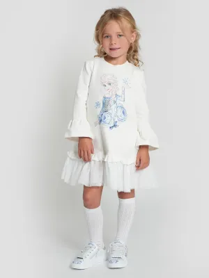 Monnalisa Mädchen Elsa Jersey-Kleid in Elfenbein