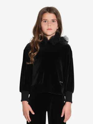 Monnalisa Mädchen Samt Tüll Kapuzenpullover in Schwarz