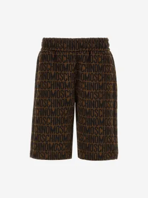 Moschino Boys All Over Logo Shorts in Braun