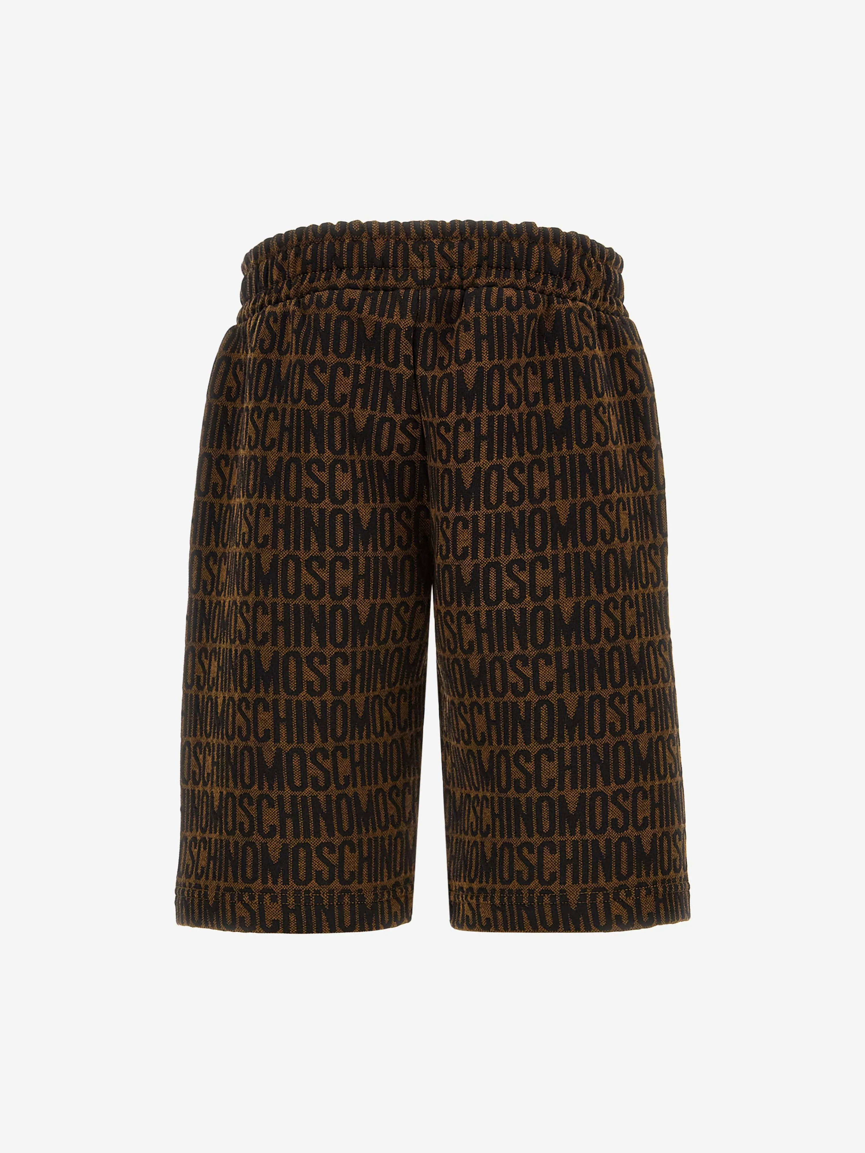 Moschino Boys All Over Logo Shorts in Braun