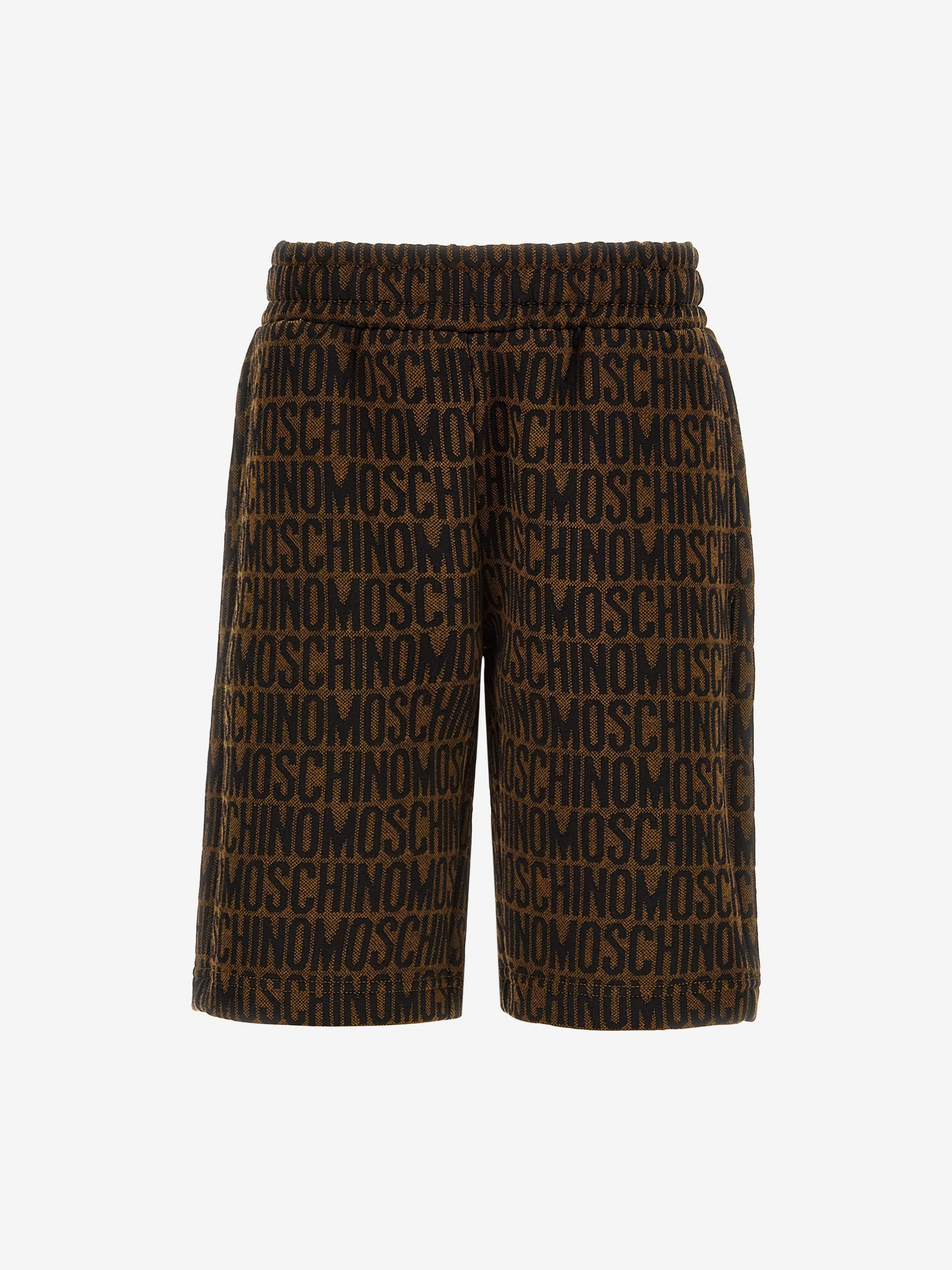 Moschino Boys All Over Logo Shorts in Braun
