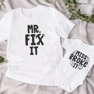 Mr Fix It & Miss Broke It Matching T-Shirt & Vest dad bod shirts discount