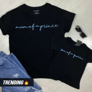 Mum Of A Prince/Son Of A Queen Black/Sky Blue Matching Tees (MRK X) discount mum dresses