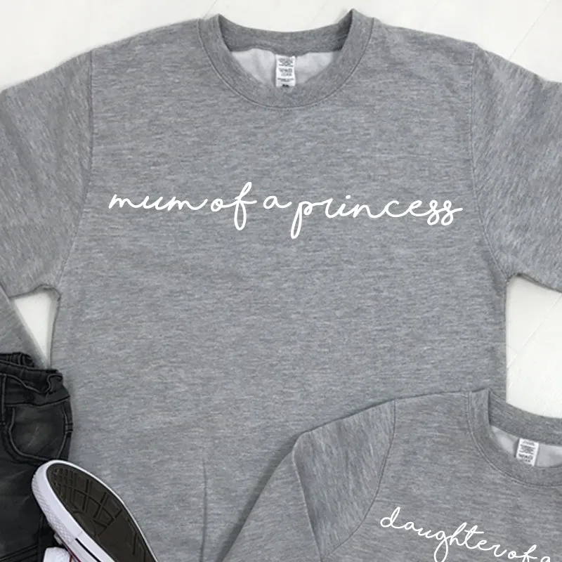 Mum Of A Princess/Daughter Of A Queen Heather Grey Sweatshirts (MRK X)
