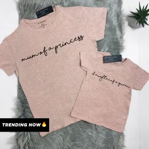 Mum Of A Princess/Daughter Of A Queen Heather Peach Matching Tees (MRK X) maternity wear outlet