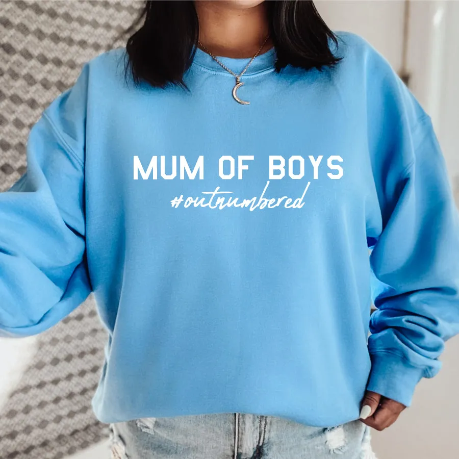 Mum Of Boys Hashtag Outnumbered Autumn Sweatshirt