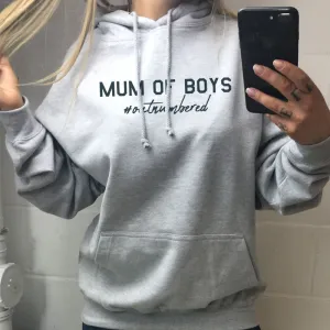 Mum of Boys Hashtag Outnumbered Hoodie (MRK X) mum jeans promo