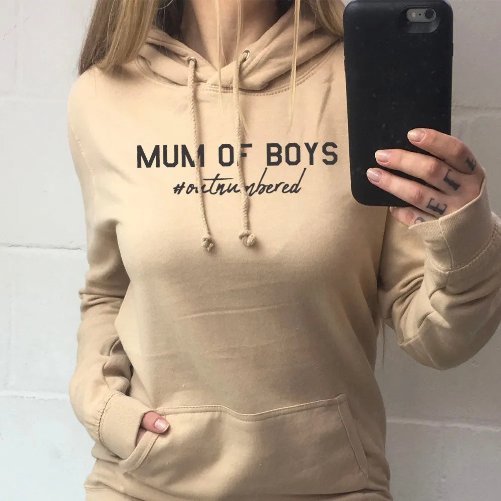 Mum of Boys Hashtag Outnumbered Hoodie (MRK X) mum jeans promo
