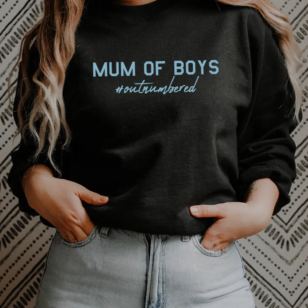 Mum of Boys Hashtag Outnumbered Sweatshirt (MRK X) mum jeans promo