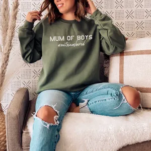 Mum of Boys Hashtag Outnumbered Sweatshirt (MRK X) postpartum clothes sale