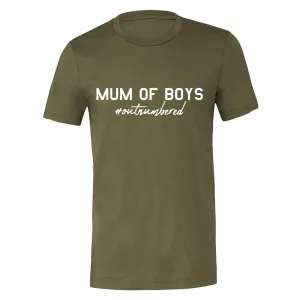 Mum of Boys Hashtag Outnumbered T-Shirt (MRK X) mum blouses clearance