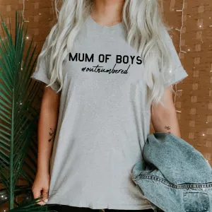 Mum of Boys Hashtag Outnumbered T-Shirt (MRK X) mum blouses clearance
