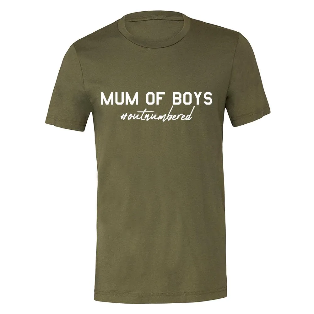 Mum of Boys Hashtag Outnumbered T-Shirt (MRK X) mum blouses clearance