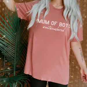 Mum of Boys Hashtag Outnumbered T-Shirt (MRK X) mum blouses clearance